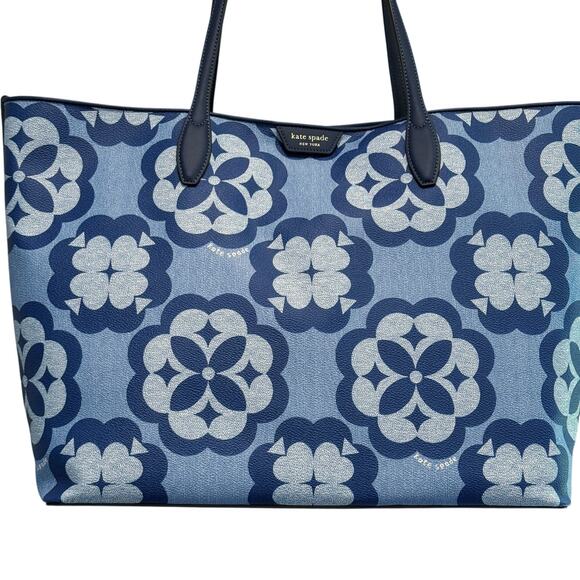 Kate Spade Tote Bag Womens Large Blue Spade Flower Monogram Outerspace KF650 NWT - Picture 2 of 14